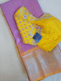 Unique lavender and yellow Venkatagiri Pattu saree