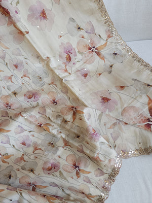 Handloom tusser saree with all over floral prints