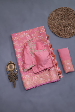 Banarasi Kora Jamdaani in soft blush pink
