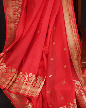 Raw Mango saree in red paired with a pink blouse
