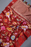 Soft silk floral saree in crimson red