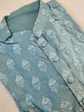 Pastel steel blue chanderi silk kurta with thread embroidered buttas