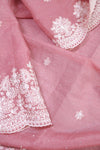 Elegant Crush Tissue saree in peach pink with a stunning mirror work blouse