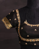 Orange mysore crepe silk saree with a stunning blouse pattern