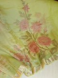 Pure tissue saree with hand painted floral appliq work