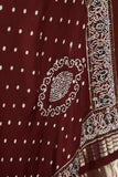 Deep wine modal silk ajrak saree with hand work border