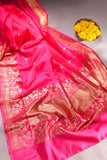 Raw Mango saree in pink paired with a contrast off white blouse