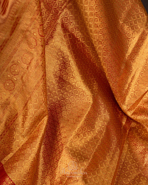 Stunning Gold & Red kanjeevaram saree with digital floral weave