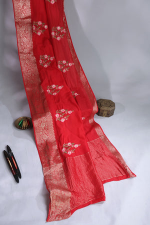 Soft Silk Saree in red at a budget friendly price