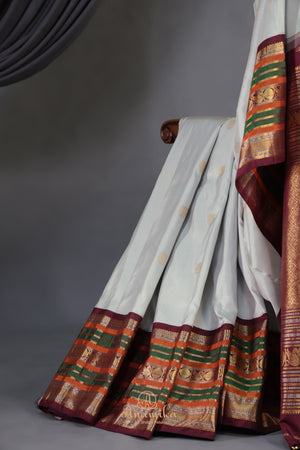 Gadwal Pattu saree in grey and brown