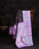Stunning combo of brown and lavender Kanchipattu saree