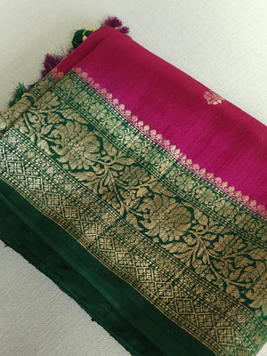 Majenta and Green Dupion Pattu saree