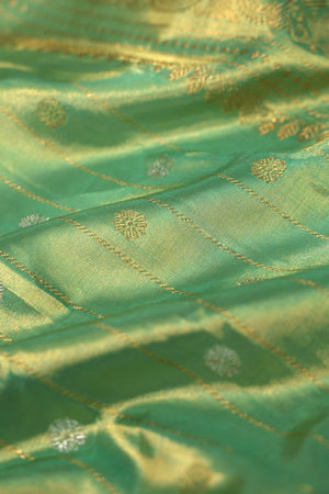 Green Tissue Kanchi saree with a contrast off white blouse