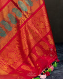 Pink Gadwal tissue saree with a contrast red border