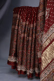 Deep wine modal silk ajrak saree with hand work border