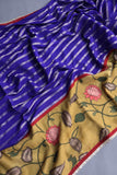 Royal Blue chanderi silk saree with hand painted kalamkari border