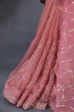 Blush pink cocktail saree with sequins work
