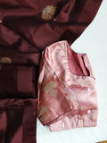 Pure raw mango silk saree in chocolate brown with mauve pink blouse