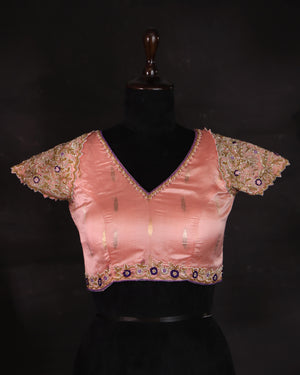 Raw mango silk saree in a beautiful violet and baby pink combo