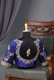 Royal Blue Embroidered Ikkat pure silk blouse