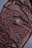 Earthy brown ajrak saree with swaroski stone work