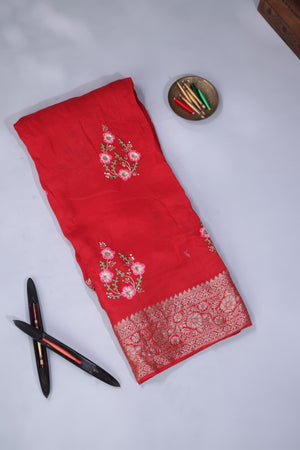 Soft Silk Saree in red at a budget friendly price