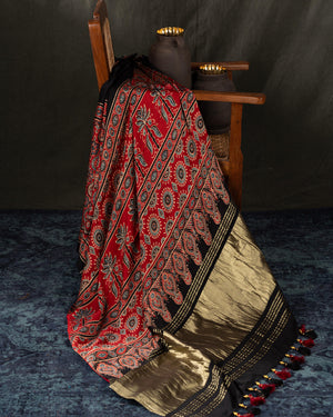 Beautiful black ajrak saree on modal silk