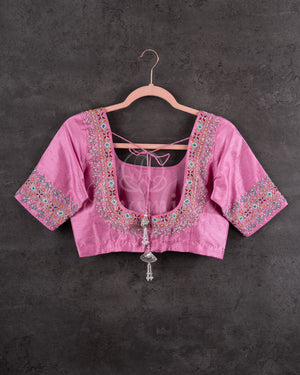 Baby Pink Tusser georgette saree with all over paithani weave