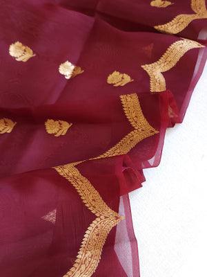 Raw mango organza saree in a unique brown and mustard green combo