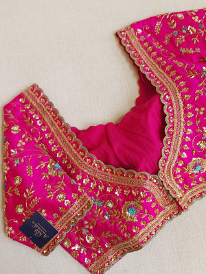 Turquoise Blue kanjeevaram saree with a contrast majenta pink border