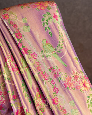 A  meenakari kanjeevaram saree in lavender and pink