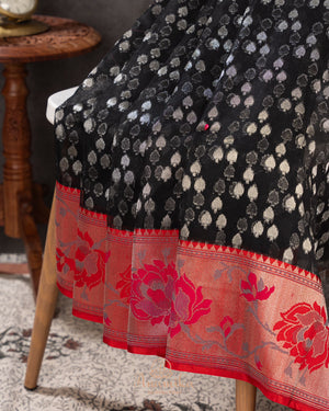 Banarasi Kora saree in beautiful black and red combo