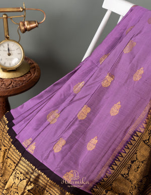 Lavender Gadwal Saree with a contrast coffee color border