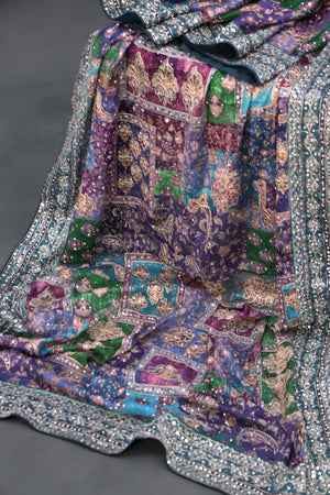 Designer Georgette Saree in hues of blue, green and purple