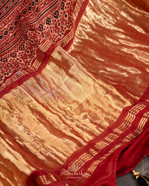 Beautiful blue and black Bandini gaji silk saree with ajrak border and blouse