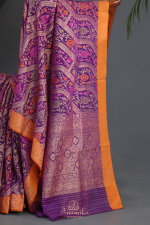 A stunning Banarasi Kora Jamdaani saree in purple