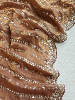 Copper Brown tissue saree with all over sequins embroidery