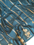 LMashru crepe saree in dark teal blue with mono tone blouse