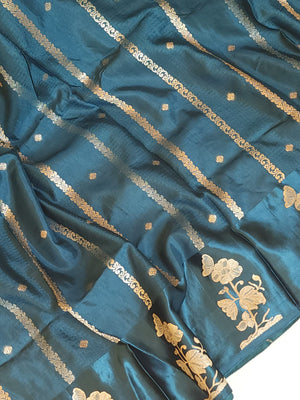 LMashru crepe saree in dark teal blue with mono tone blouse
