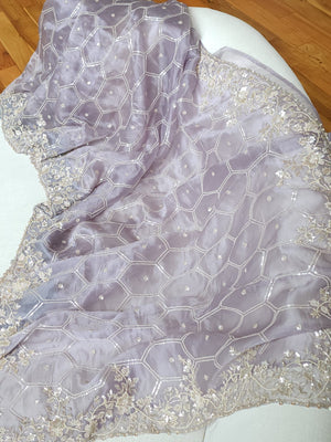 Soft organza saree with all over sequins embroidery