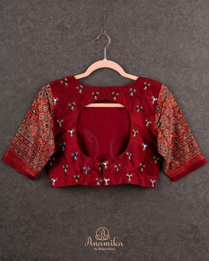 Beautiful blue and black Bandini gaji silk saree with ajrak border and blouse