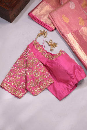 A stunning tissue kanjeevaram in a lovely shade of pink
