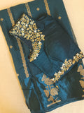 LMashru crepe saree in dark teal blue with mono tone blouse