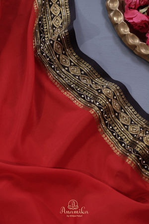 The most trending red and black mysore crepe silk saree