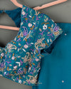 Peacock Blue Satin Organza saree with multi color cutdana work border