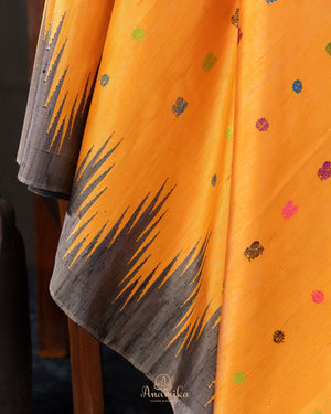 Mango yellow Gadwal pattu saree with non Zari concept