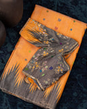 Mango yellow Gadwal pattu saree with non Zari concept