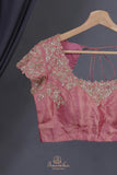 Blush pink cocktail saree with sequins work