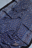 Modal Silk Ajrak Saree in mid night blue with mirror work