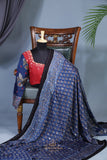 Modal Silk Ajrak Saree in mid night blue with mirror work